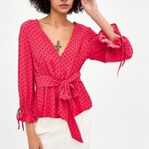 Zara TRF Pink Black Polka Dot Corset Front Top Small